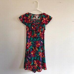 Vintage Floral Print Romper, 1980s Button Down, Size 14 Kids, Who! Clothing Co